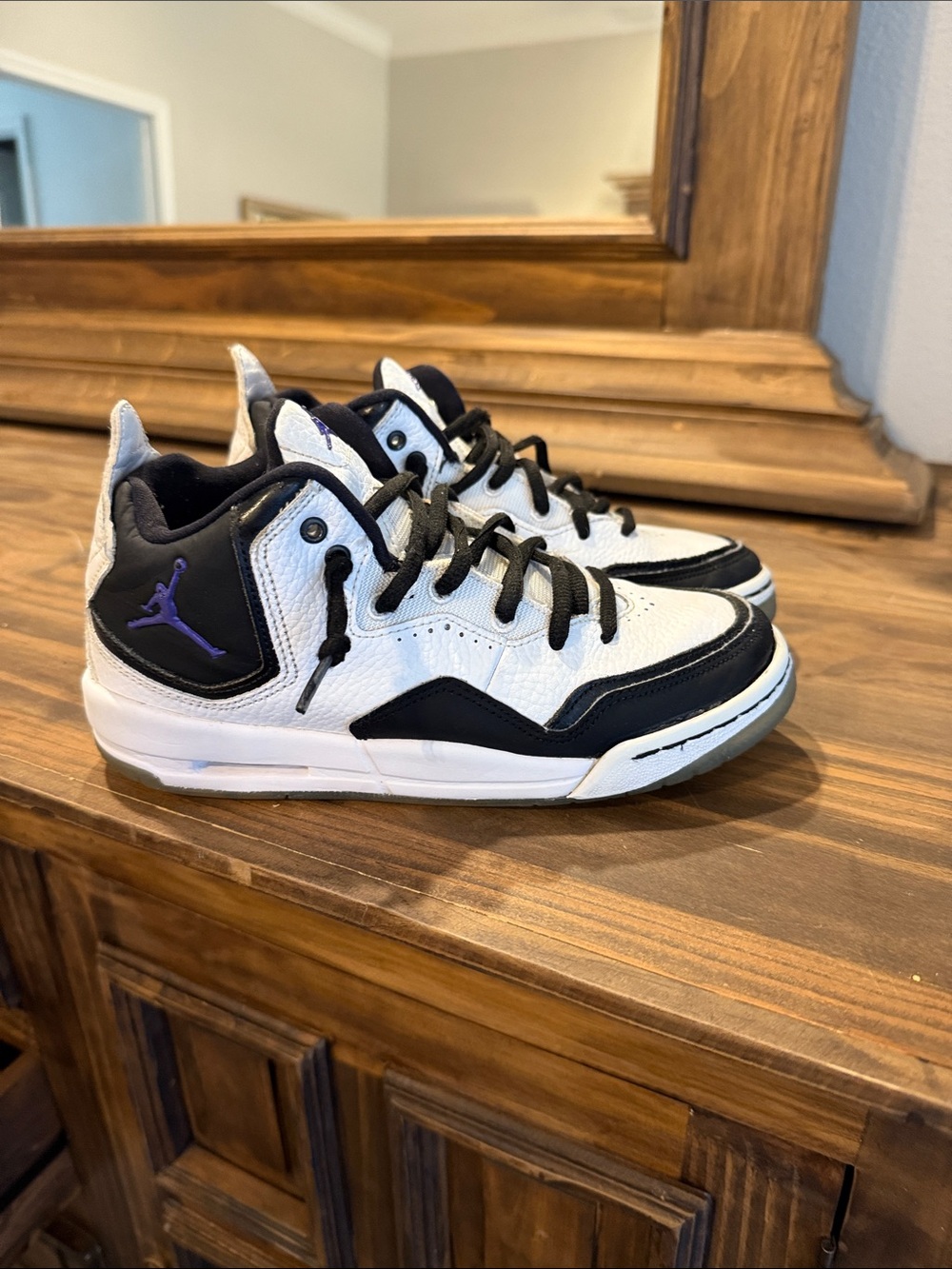 Jordan Kids White, Black & Purple Mid-Top Sneakers